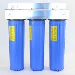 Triple 20_ x 4.5_ Big Blue Water Filter Housing With Stainless Bracket and Pressure Release Valve